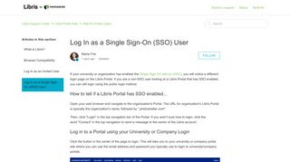 Log In as a Single Sign-On (SSO) User – Libris Support Center