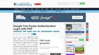 Google Two Factor Authentication Login with PHP - 9Lessons