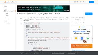 Admin and normal user login system PHP MYSQL - Stack Overflow