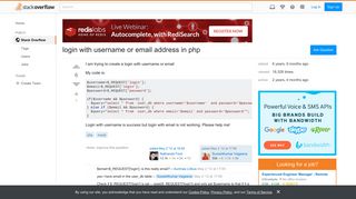 login with username or email address in php - Stack Overflow