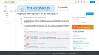 Displaying PHP login error on the same page? - Stack Overflow