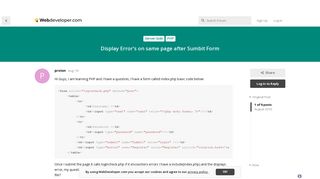 Display Error's on same page after Sumbit Form - WebDeveloper.com ...