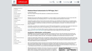 Database-Based Authentication for PHP Apps - Oracle
