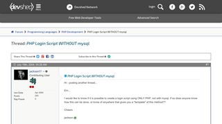 PHP Login Script WITHOUT mysql - Dev Shed Forums