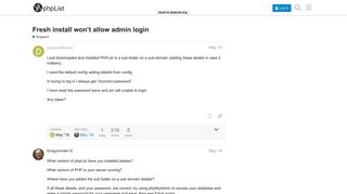 Fresh install won't allow admin login - Support - phpList Discuss