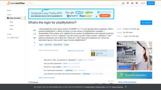 What's the login for phpMyAdmin? - Stack Overflow