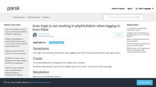 Auto-login is not working in phpMyAdmin when logging in from Plesk ...