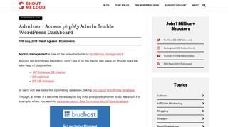 Adminer : Access phpMyAdmin Inside WordPress Dashboard