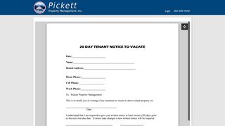 Vacate Notice - Pickett Property Management rentals and property ...