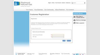Piedmont Natural Gas | Customer Registration