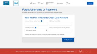 My Pier 1 Rewards Credit Card - Forgot Username or Password