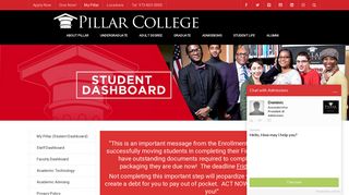My Pillar (Student Dashboard) - Pillar College