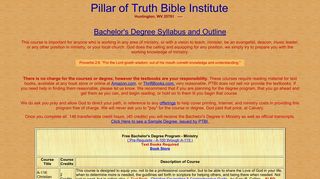 Pillar of Truth Bible Institute Free Bachelor's Degree