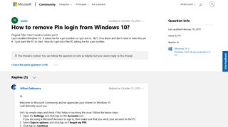 How to remove Pin login from Windows 10? - Microsoft Community