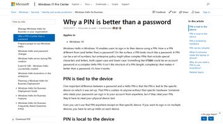 Why a PIN is better than a password (Windows 10) | Microsoft Docs