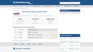Pinnacle Federal Credit Union Reviews and Rates - Deposit Accounts