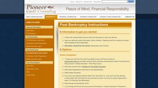 Post Bankruptcy Instructions - Pioneer Credit Counseling