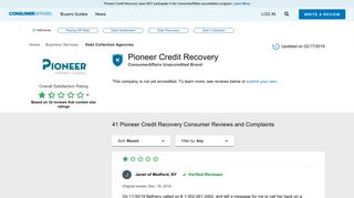 Top 41 Reviews and Complaints about Pioneer Credit Recovery