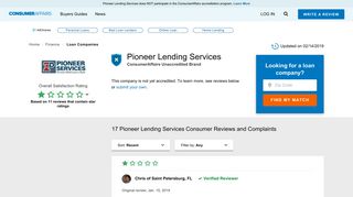 Top 17 Reviews and Complaints about Pioneer Lending Services