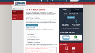 Log In | Pioneer Services - Pioneer Military Loans
