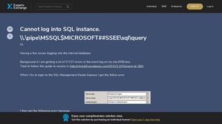 Cannot log into SQL instance. \.pipeMSSQL$MICROSOFT##SSEE ...