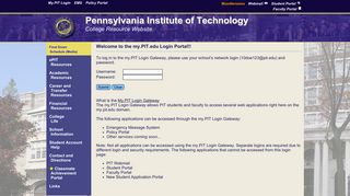 login page - PIT - College Resource Website - Pennsylvania Institute ...