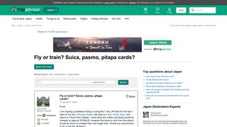 Fly or train? Suica, pasmo, pitapa cards? - Japan Forum - TripAdvisor