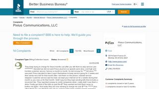 Pixius Communications, LLC | Complaints | Better Business Bureau ...