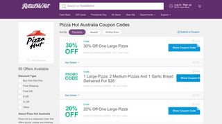 Pizza Hut Australia Coupons: 50 Vouchers, Coupon Codes