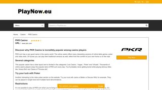 PKR Casino | PlayNow.eu Casino Reviews