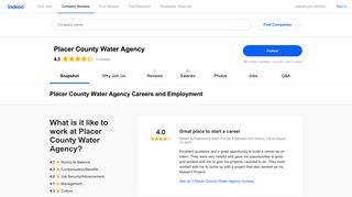 Placer County Water Agency Careers and Employment | Indeed.com
