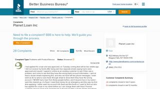 Planet Loan Inc | Complaints | Better Business Bureau® Profile