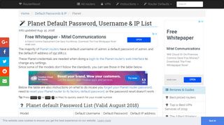 Planet Default Password, Login & IP List (updated August 2018 ...