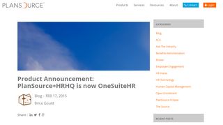Product Announcement: PlanSource+HRHQ is now OneSuiteHR