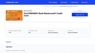 First PREMIER® Bank MasterCard® Credit Card - Apply Online ...