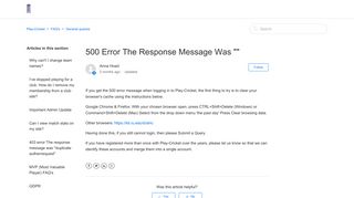 500 Error The Response Message Was 