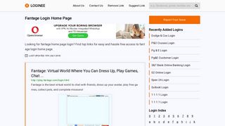 Fantage Login Home Page