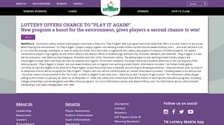 LOTTERY OFFERS CHANCE TO “PLAY IT AGAIN ... - Tennessee Lottery