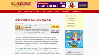 Bingo Sites Close Their Doors - May 2017 - Loquax
