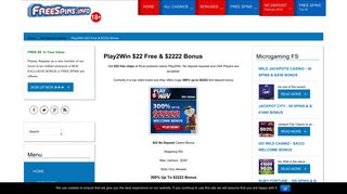 Play2Win Casino | $22 No Deposit Bonus - Free Spins