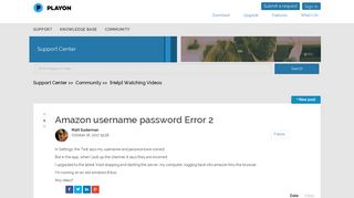 Amazon username password Error 2 - Support Center - PlayOn