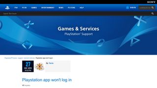 Playstation app won't log in - Games & Services