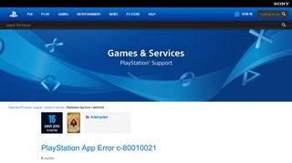 PlayStation App Error c-80010021 - Games & Services