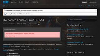 Overwatch Console Error BN-564 - Blizzard Support