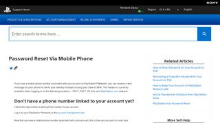 Password Reset Via Mobile Phone - PlayStation Support