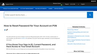 How to Reset Password for Your Account on PSN - PlayStation Support