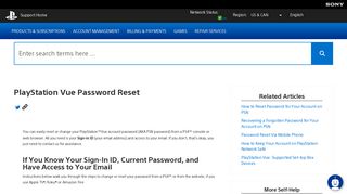 PlayStation Vue Password Reset - PlayStation Support