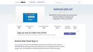 Webmail.pldi.net website. Zimbra Web Client Sign In.