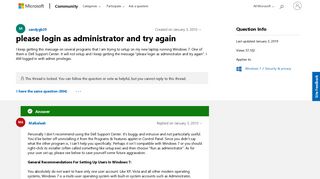 please login as administrator and try again - Microsoft Community