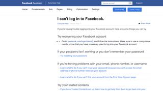 I can't log in to Facebook. | Facebook Ads Help Center